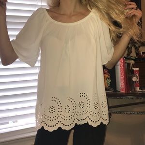 LOFT XS white off-shoulder OR scoop neck blouse